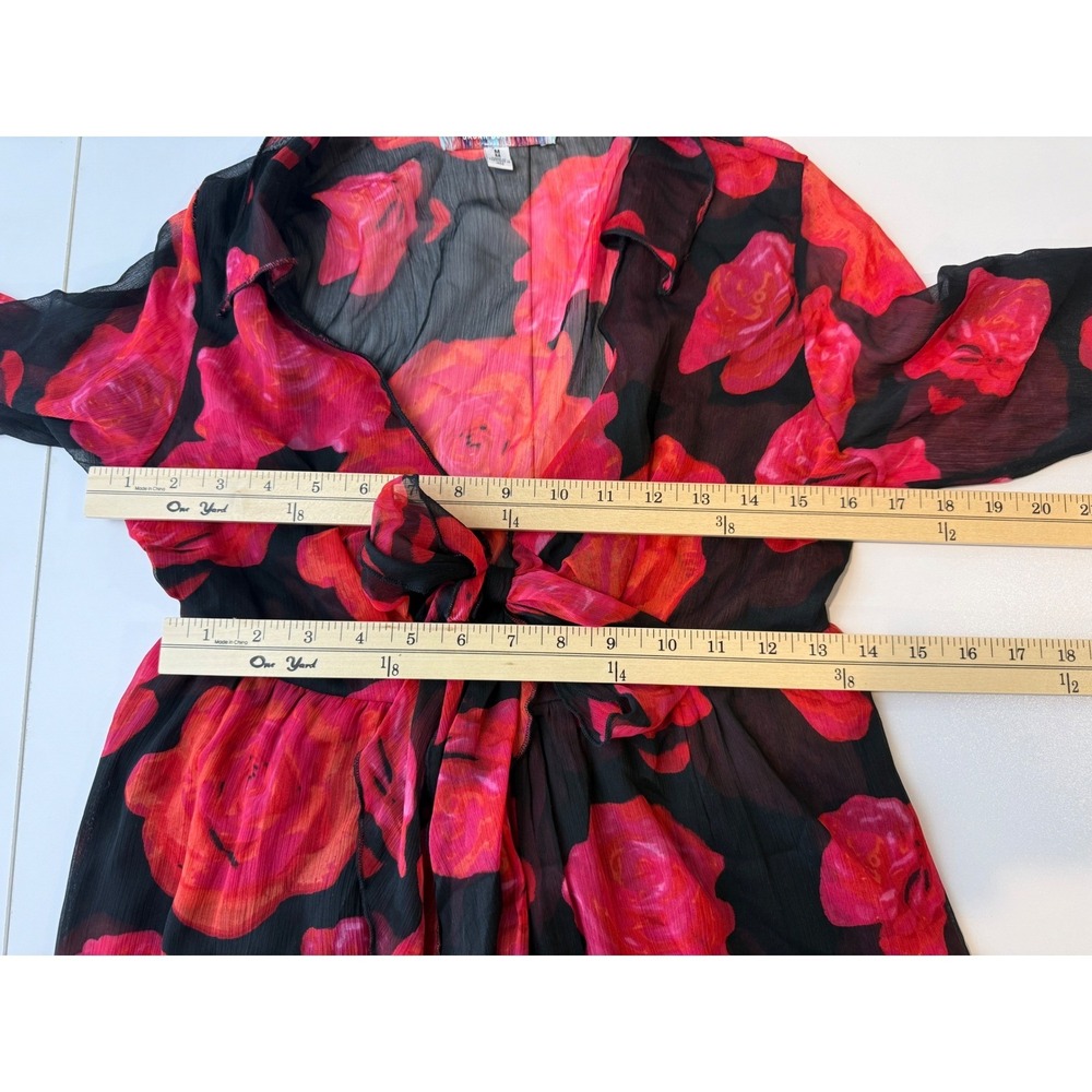 Urban Outfitters Kiki Tie Front Mini Dress Womens M Black Red Floral FLAW - Picture 6 of 10